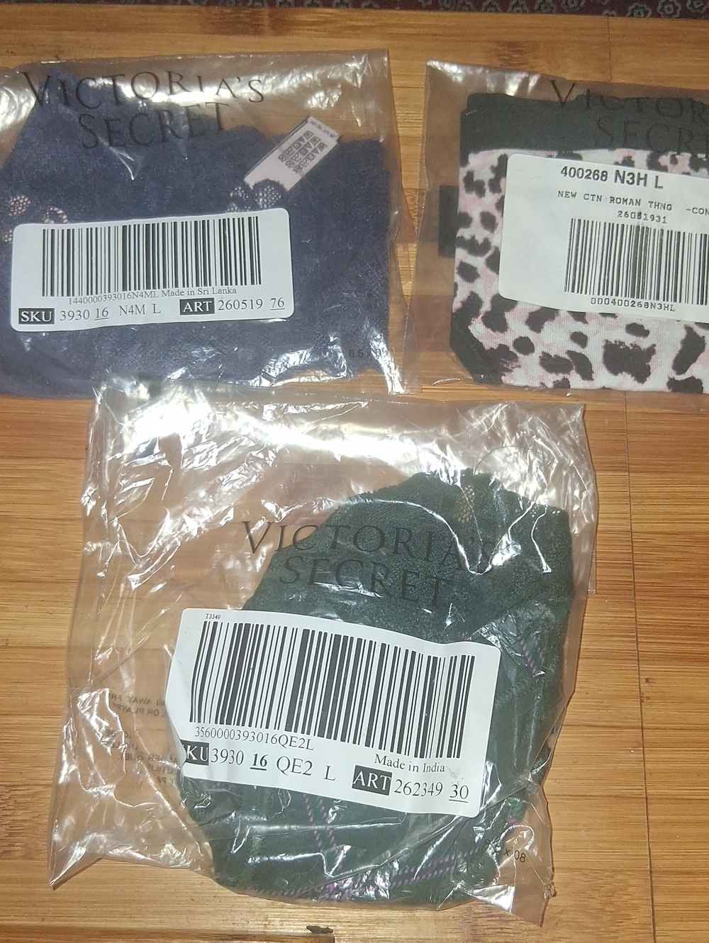 Victoria's Secret 3 Panties -Blue,Dark Green Plaid & Leopard Spots L